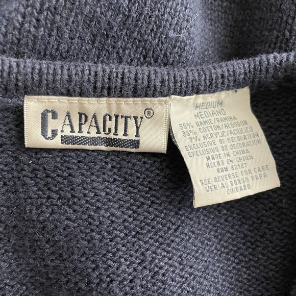 Vintage 90s Capacity Teddy Bear Sweater Vest Size M Red Blue Patchwork Zip Up - Picture 8 of 8